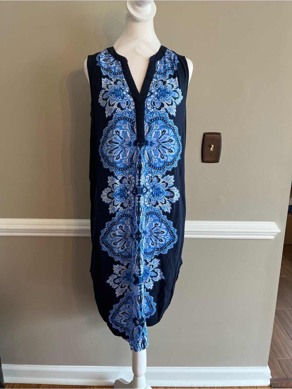Cupio Navy Midi Dress with Blue Floral print L